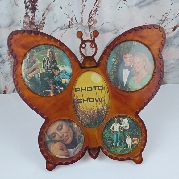 Other - 🗝️ Retro Butterfly Multi-Opening Photo Frame in Amber Brown